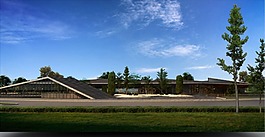 藍天白云草地建筑物