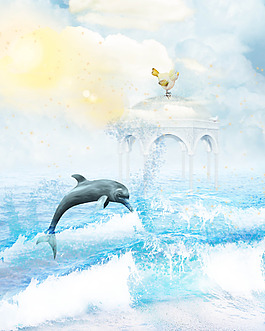 海上神殿psd背景