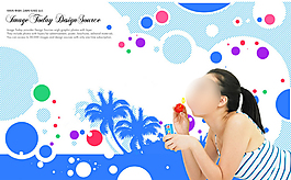 斜纹与吹泡泡的美女等PSD分层素材