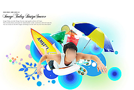 圓環(huán)遮陽(yáng)傘與沖浪帥哥PSD分層素材