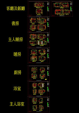 三居样板间cad图纸