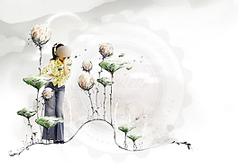 植物花卉插畫與美女等PSD分層素材