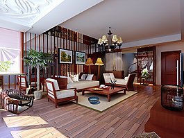 现代室内客厅3d场景素材