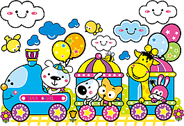 乘火車的小動物插畫