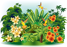 卡通春季花卉插畫