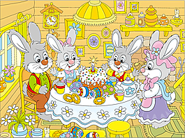 卡通兔子之家插畫