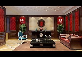 豪華室內客廳布局3d模型