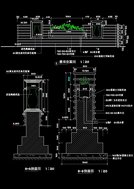 景墻盆景立面cad圖紙