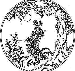 鳥 松樹 鳳凰 矢量線