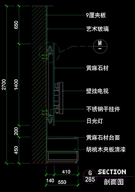 背景墻面鋼掛節點cad圖紙