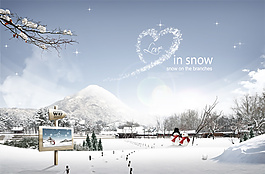 冬日里的陽光雪地雪人素材