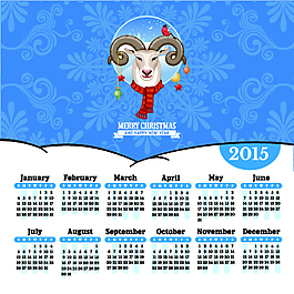 卡通2015綿羊頭圣誕節(jié)日歷AI素材