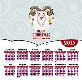 卡通2015綿羊頭圣誕節(jié)日歷矢量素材