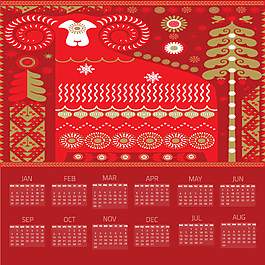 紅色花紋綿羊日歷矢量素材