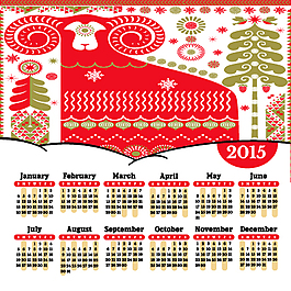 紅色花紋綿羊日歷矢量素材