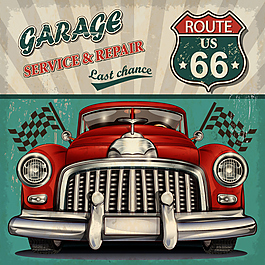 復古時尚轎車海報矢量素材