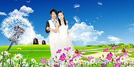 婚紗模板自然風(fēng)景田園風(fēng)光草原花海藍(lán)天白云
