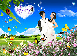婚纱模板自然风景田园风光环保绿色花海