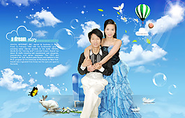 婚紗模板自然風(fēng)景仙境浪漫藍(lán)天白云藍(lán)色背景