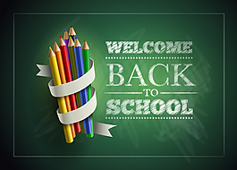 絲帶鉛筆開學(xué)季海報矢量素材