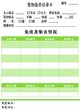 寵物醫療記錄卡