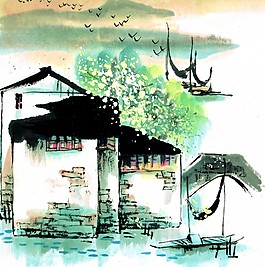 水墨畫房頂