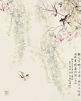 花鳥圖移門素材玄關(guān)畫國畫山水畫水墨畫