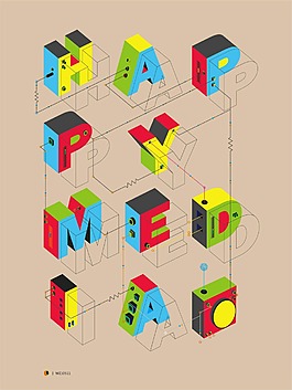 happy创意立体字体海报