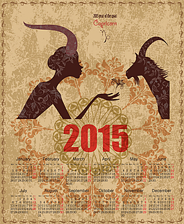 復(fù)古2015羊年年歷設(shè)計(jì)矢量素材