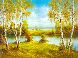 山水油畫風景
