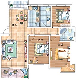 三室兩廳戶型平面圖