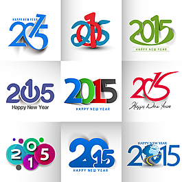 9款2015藝術(shù)字新年賀卡矢量素材