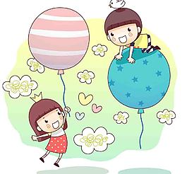乘坐氣球飛行的孩子圖片