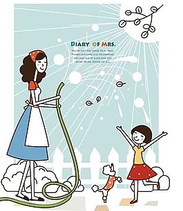 給草地澆水的主婦圖片