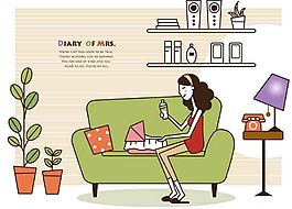 坐在沙發上喂奶的主婦圖片