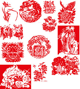 元宵春节蝴蝶人剪纸矢量图