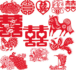 春節(jié)元宵雙喜結(jié)婚剪紙矢量圖