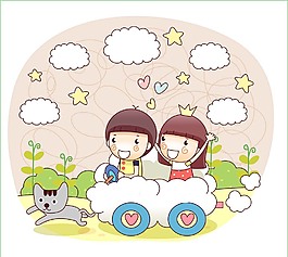 驾着云朵汽车的孩子图片