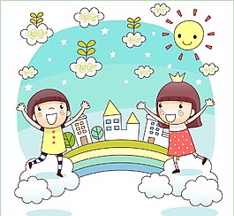 踏著彩虹歡聚的孩子圖片
