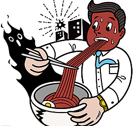 端大碗奮力吃面的男性圖片