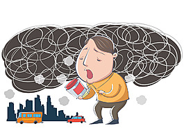 在汽車尾氣下喘氣的人圖片
