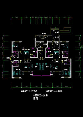 三室二厅143平米cad图纸