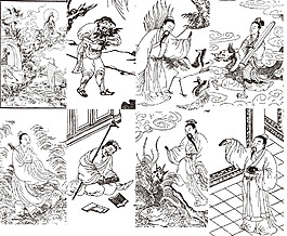 中國宗教人物插畫線稿素材
