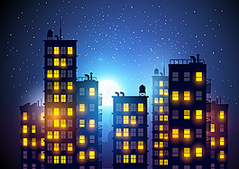 唯美的城市夜景矢量素材