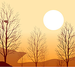 卡通風(fēng)景夕陽