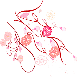 簡約紅色線條花ps素材下載