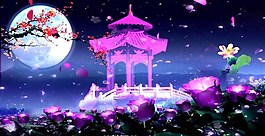 花瓣飄舞紫色小花LED大屏幕背景視頻素材