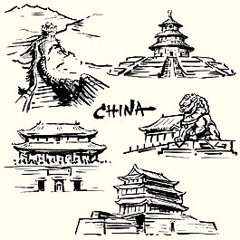 手繪中國(guó)著名景點(diǎn)