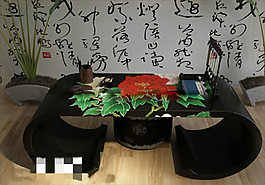 中式彩繪書桌3D模型素材