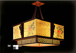 中式仿古實(shí)木雕花羊皮吊燈3D模型素材